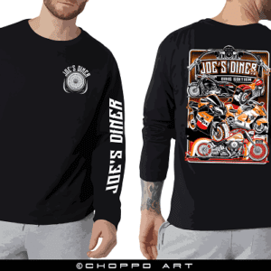 Joes Diner Motorcycle Long Sleeved Tee Shirt